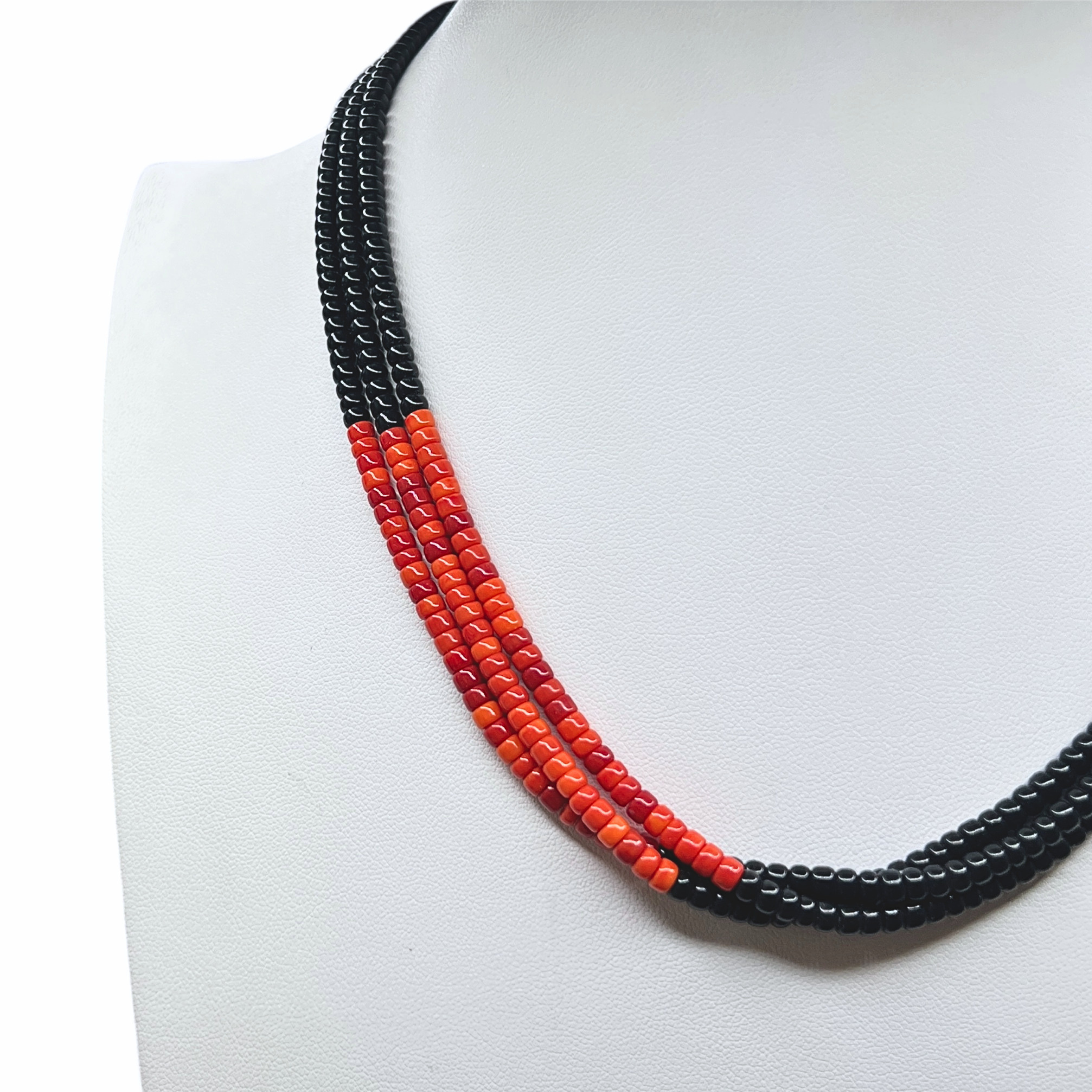 Coral and Black Jet Heishi Necklace Santo Domingo