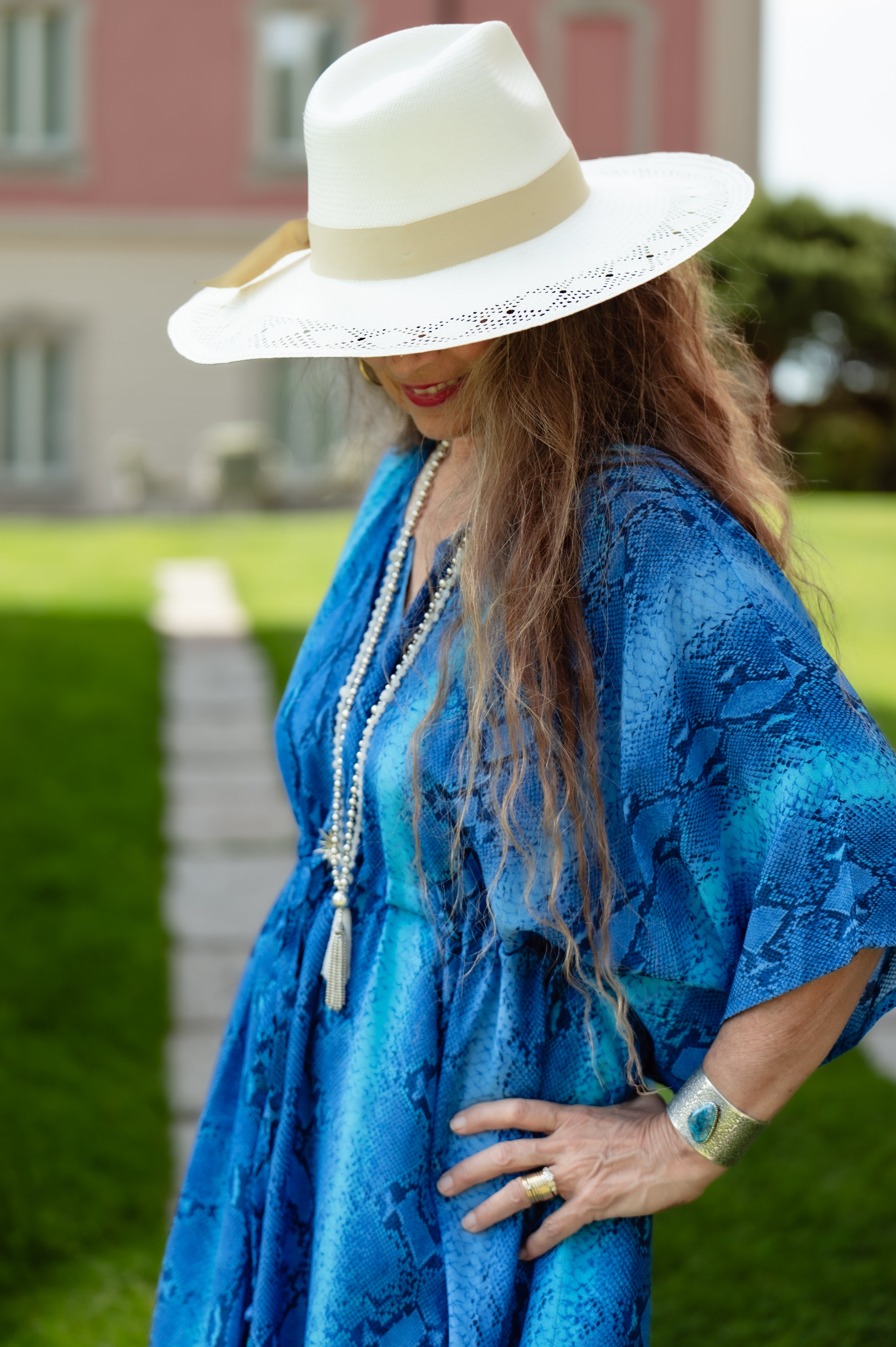 Cobalt Blue Serpente Italian Silk Maxi