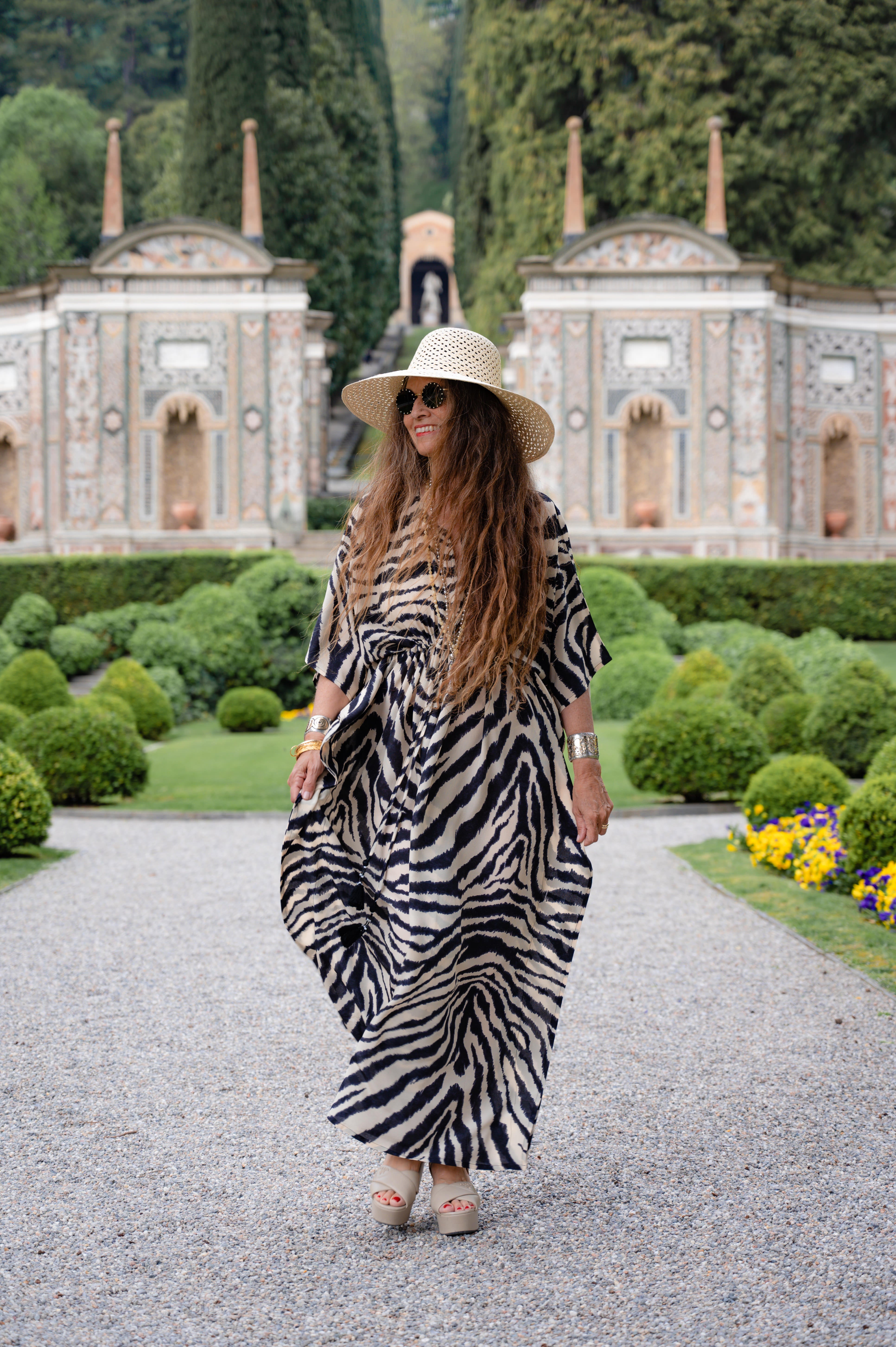 Zebra Carbone Italian Silk Maxi Kaftan Dress