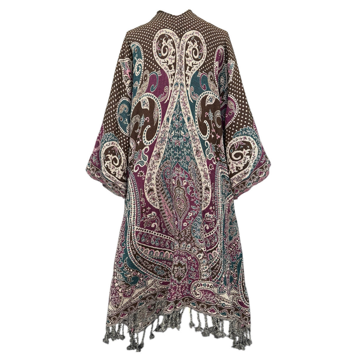 Bahrain Brown Polka Dot Paisley Kimono Coat One of a Kind