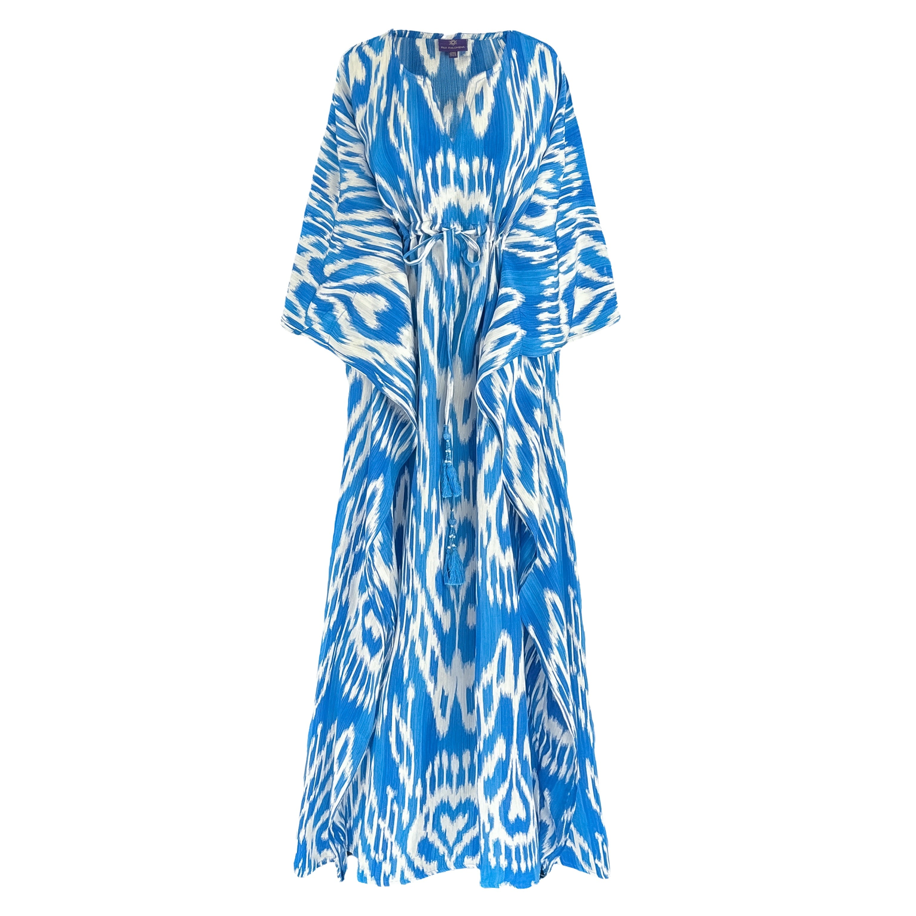 Riviera Blue Italian Silk Maxi Kaftan Dress