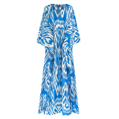 Riviera Blue Italian Silk Maxi Kaftan Dress