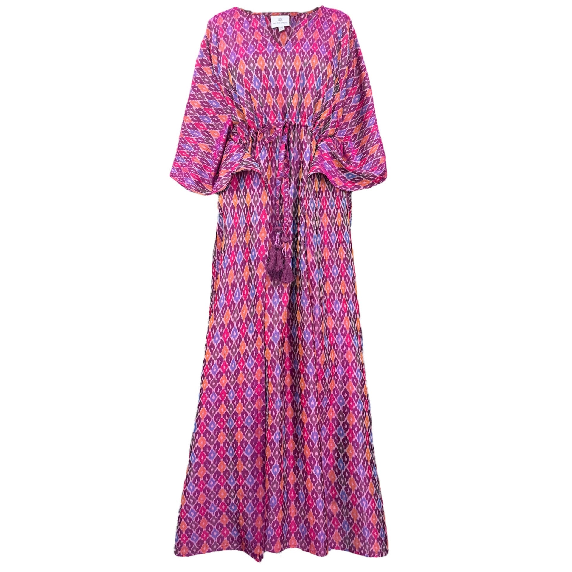 Pari Pink Silk Cotton Ikat Maxi Kaftan Dress One of a Kind