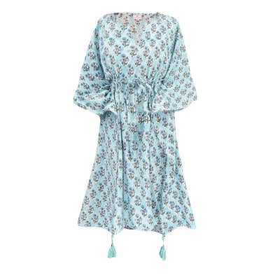 Bellino Blue Floral Midi Kaftan Dress