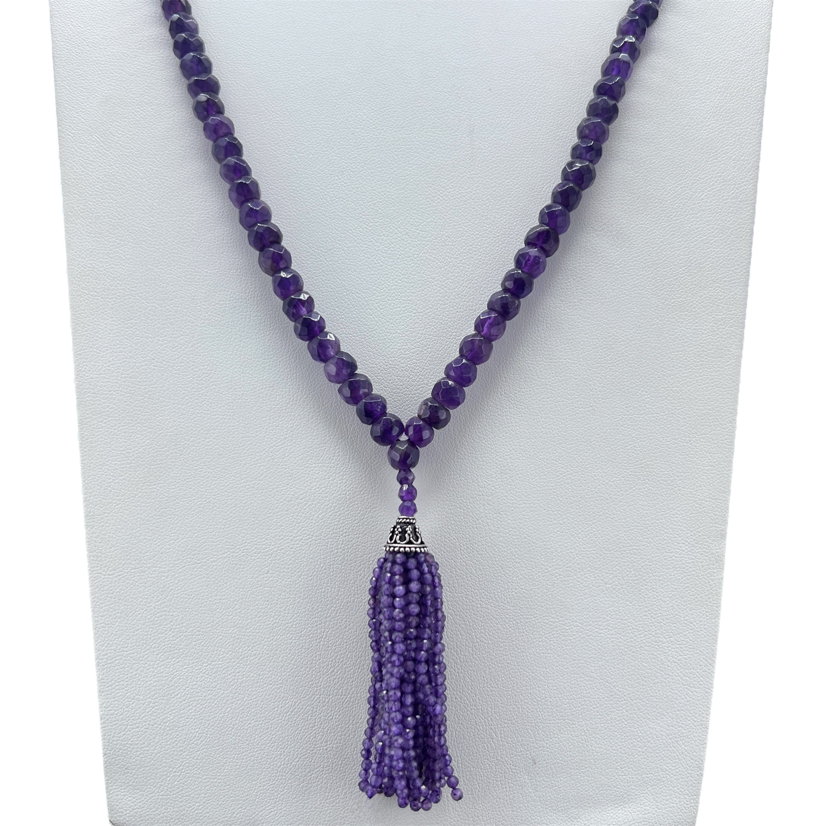 Faceted Amethyst Tassel Mala Necklace