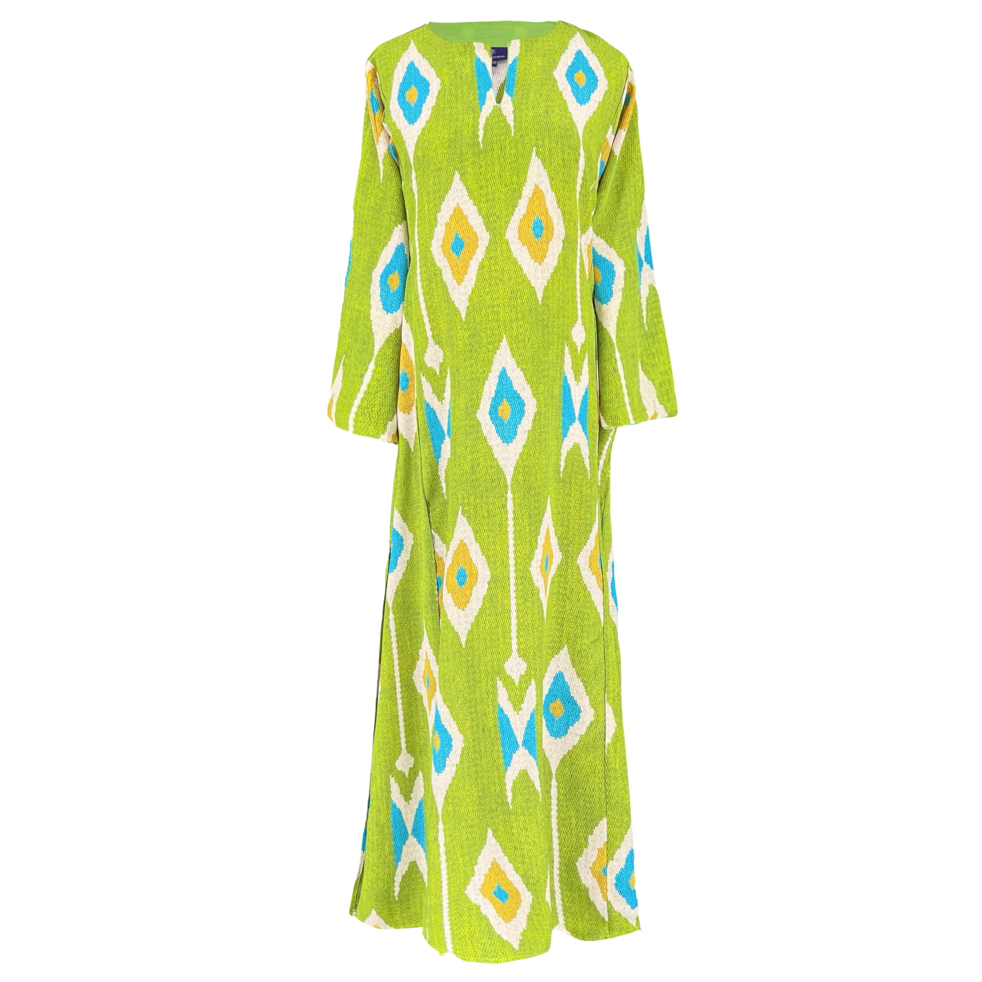 Tashkent Lime Green Ikat Italian Silk Long Tunic Dress