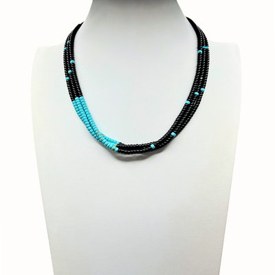 Black Jet and Turquoise Heishi Necklace Santo Domingo