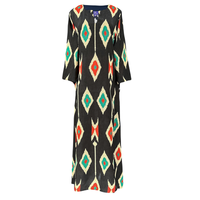 Tashkent Black Ikat Tunic Dress Italian Silk