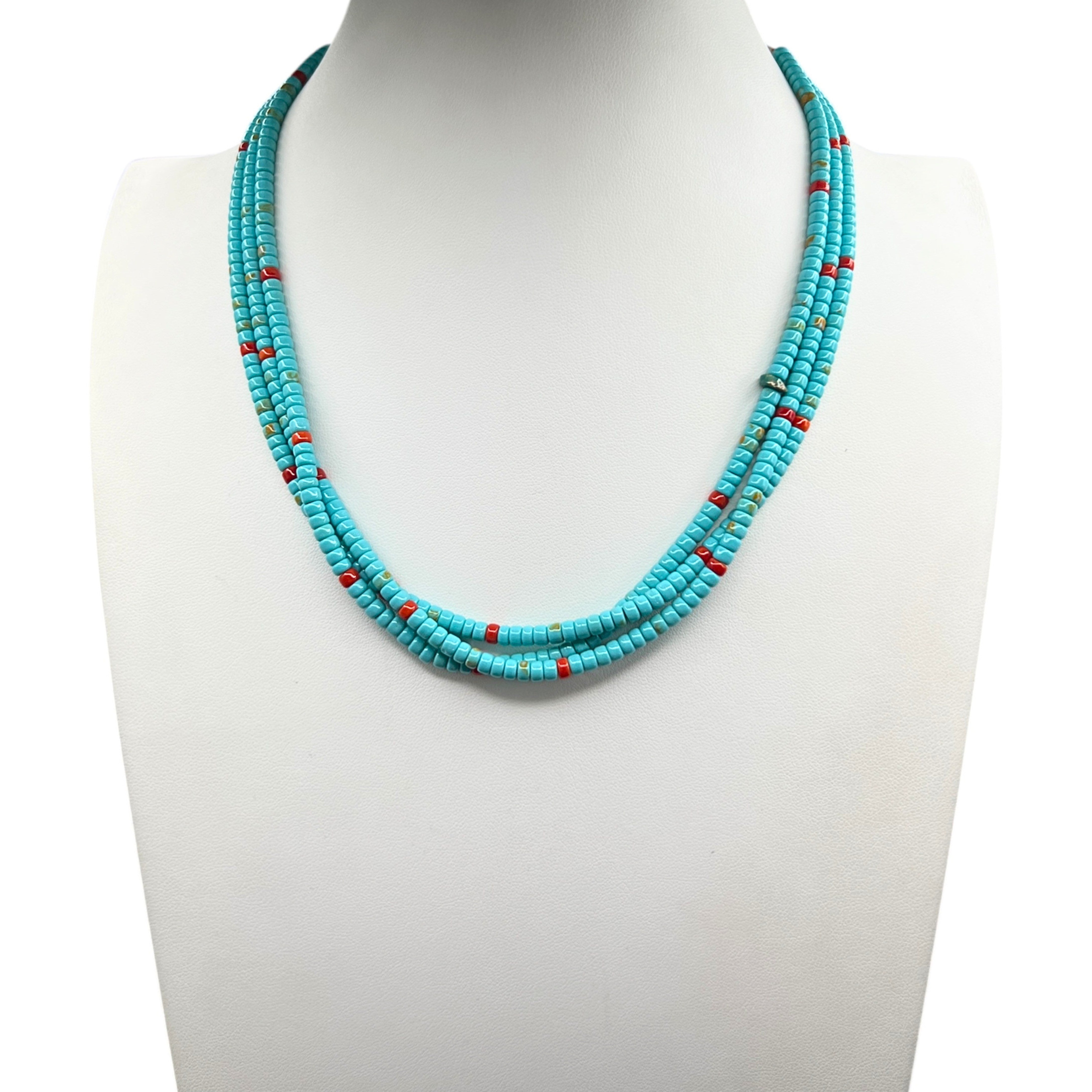 Turquoise, Coral, and Heishi Santo Domingo Necklace