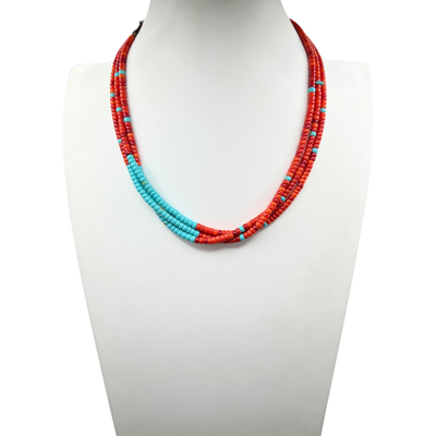 Apple Coral ,Turquoise, and Heishi Necklace Santo Domingo