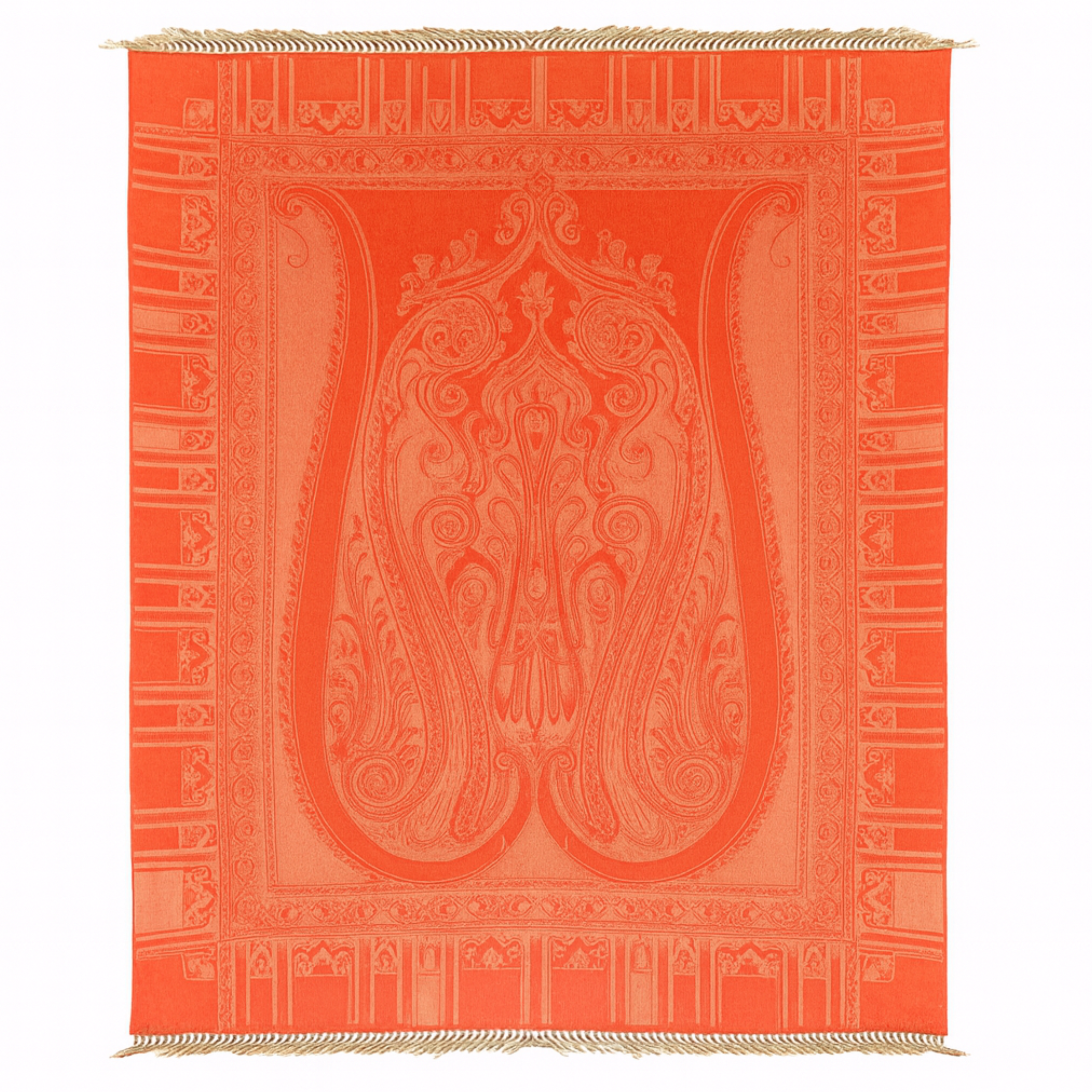 Italian Paisley Cashmere Wool Orange Throw Blanket