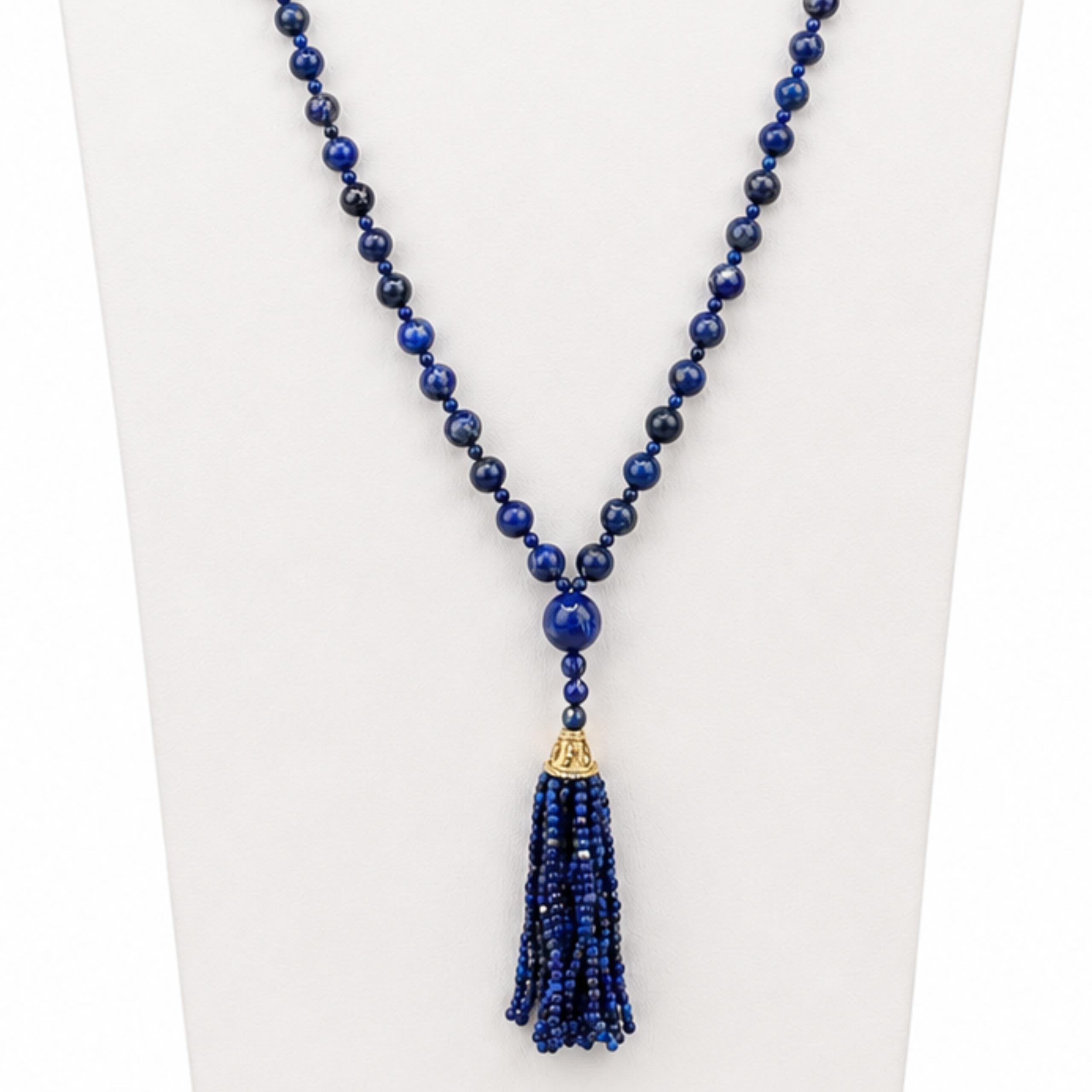 Semi Precious Lapis Lazuli Mala Necklace