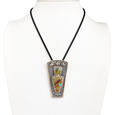 Navajo Yei Be Chei Silver and Royston Turquoise Pendant Necklace