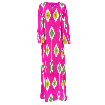 Tashkent Fuchsia Ikat Italian Silk Long Tunic