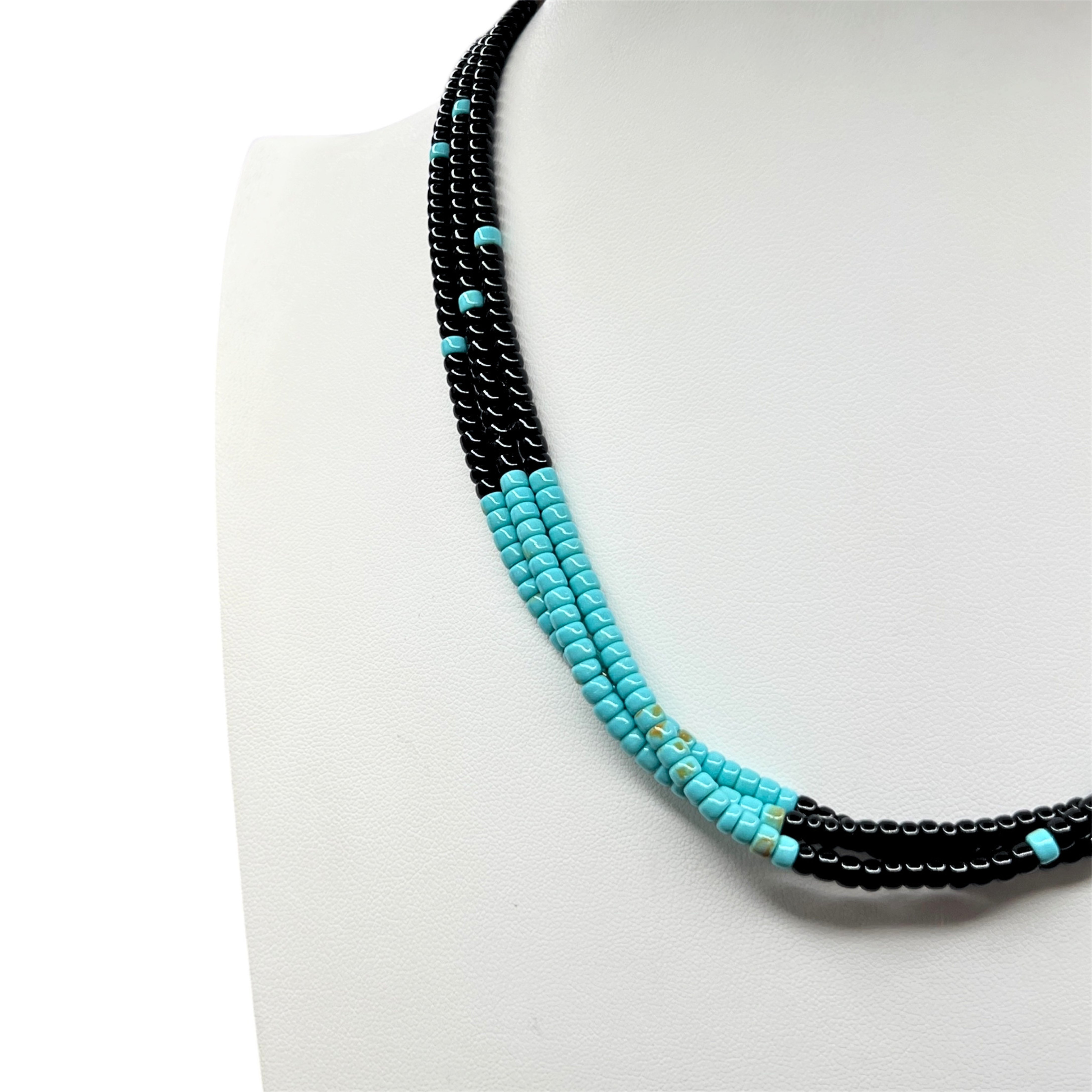 Black Jet and Turquoise Heishi Necklace Santo Domingo