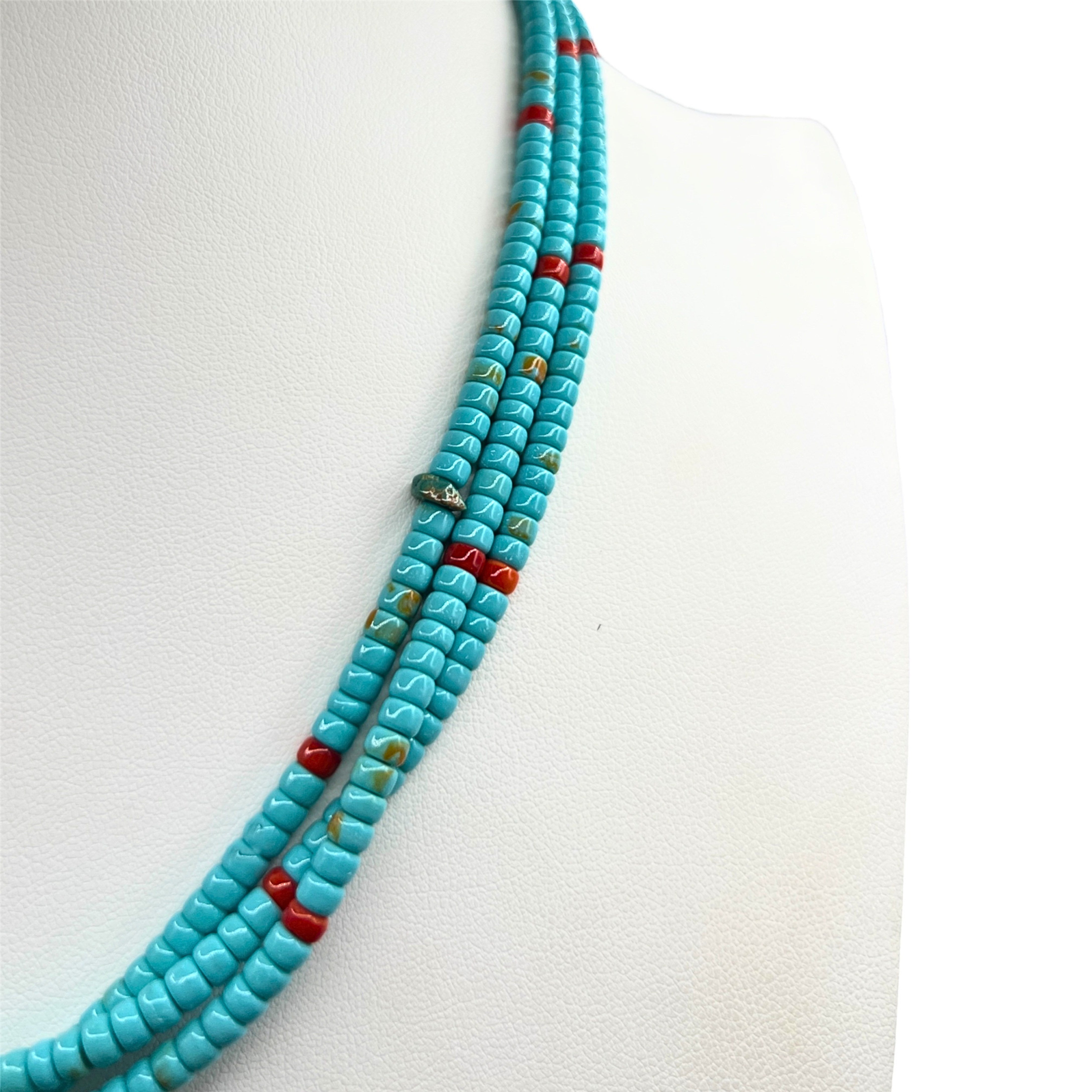 Turquoise, Coral, and Heishi Santo Domingo Necklace