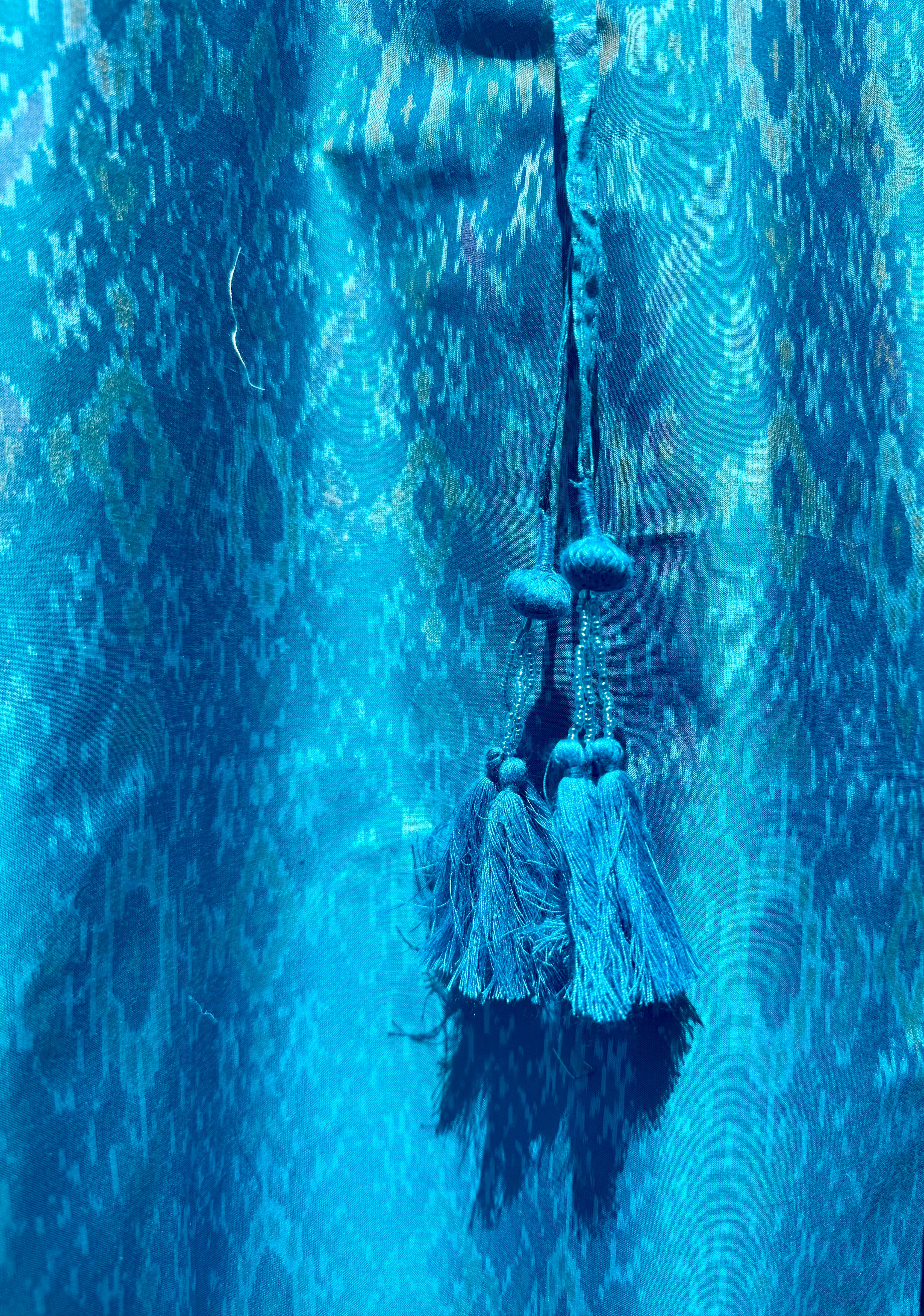 Tejas Turquoise Silk Cotton Ikat Maxi Kaftan Dress