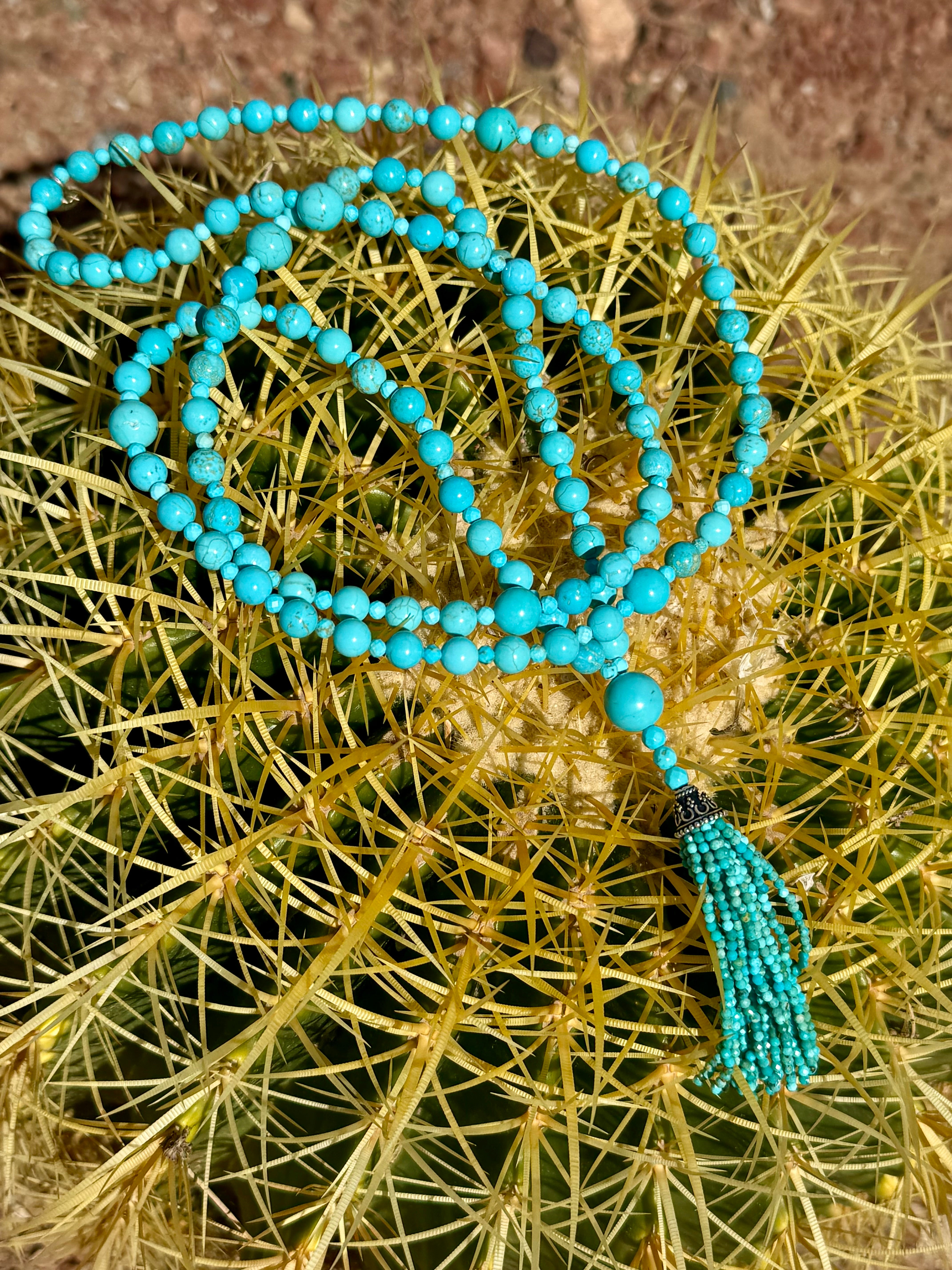 Genuine Turquoise Tassel Mala Necklace