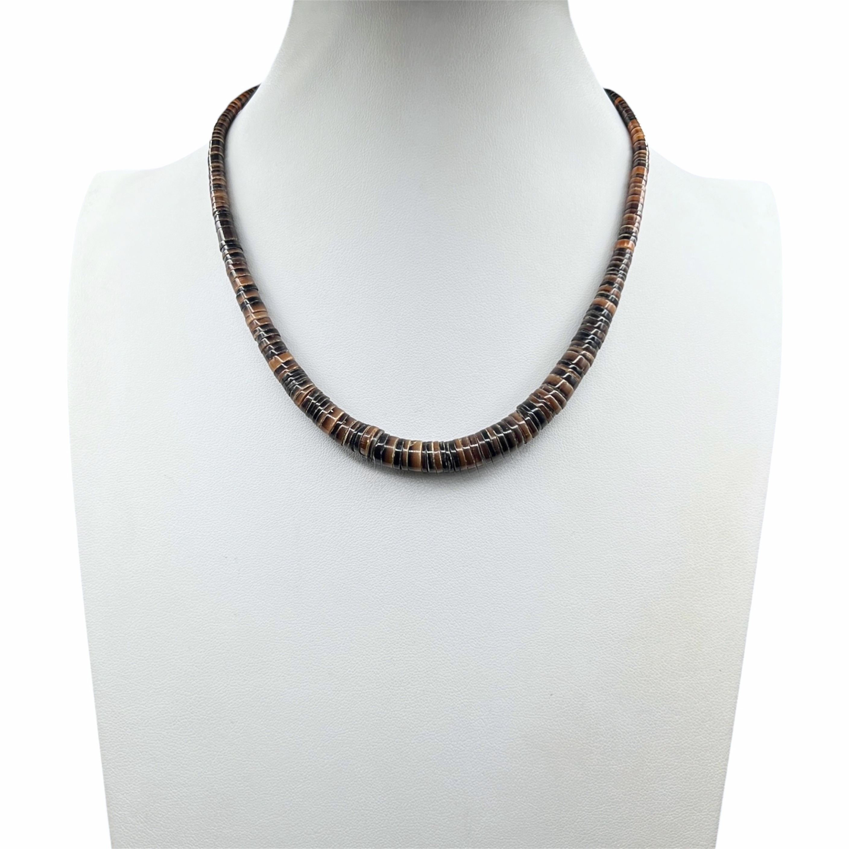 Rare Vintage Brown Heishi Shell Graduated Necklace Santo Domingo