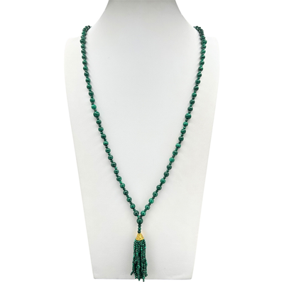 Majestic Malachite Mala Tassel Necklace
