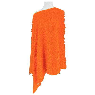 Tangerine Orange Feathered Pashmina Shawl Hand Woven One of a Kind