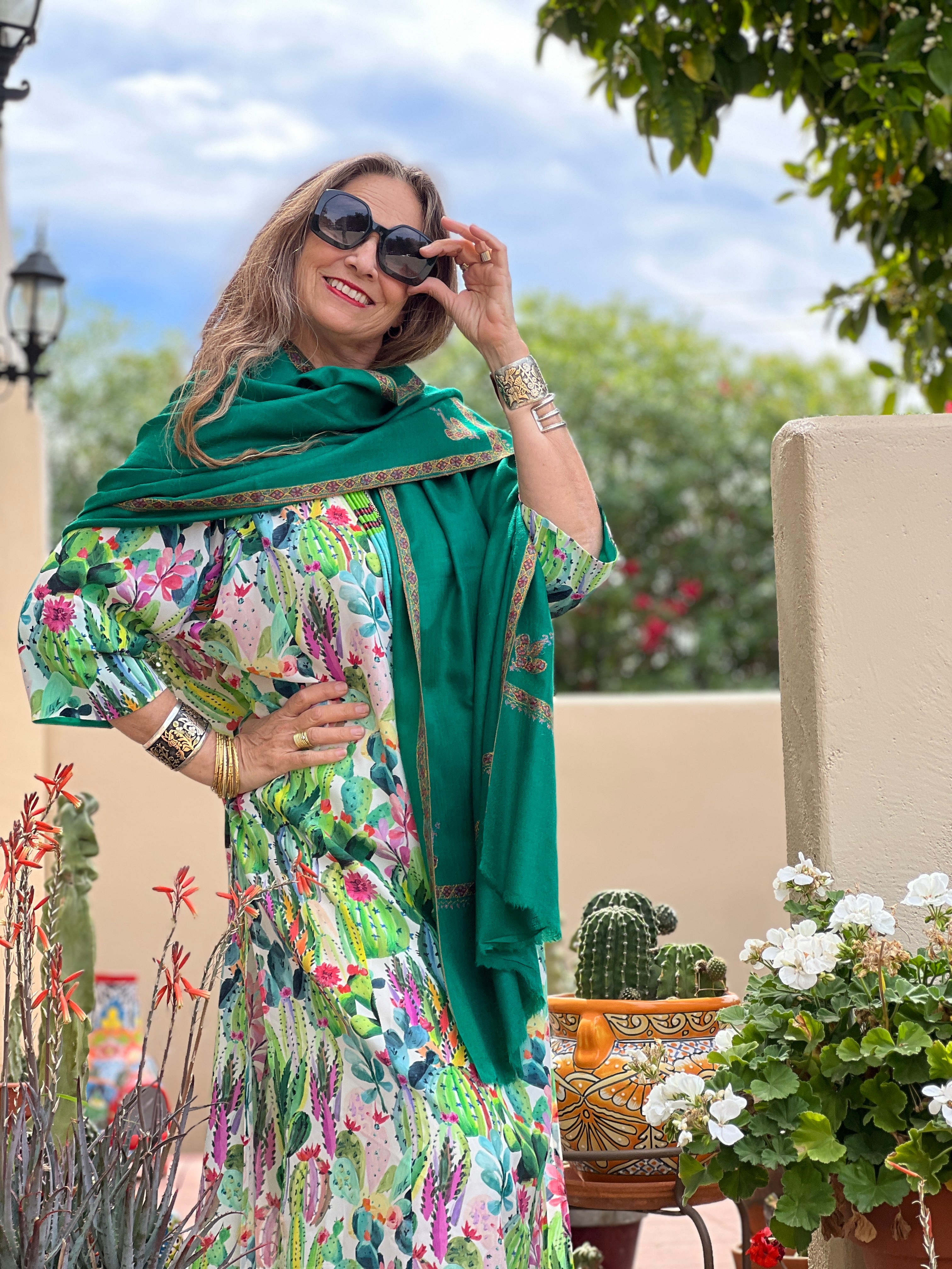 Sea Green Hand Embroidered Pashmina Shawl One of a Kind
