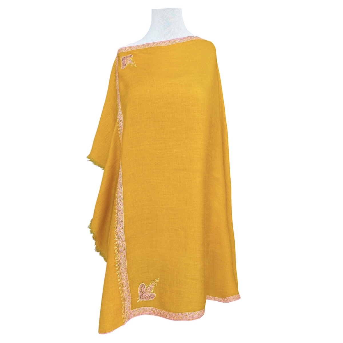 Gold Hand Embroidered Pashmina Shawl One of a Kind