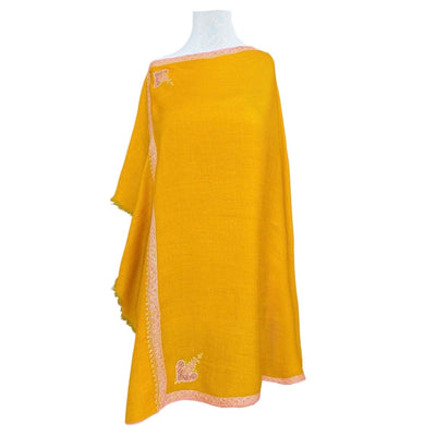 Gold Hand Embroidered Pashmina Shawl One of a Kind