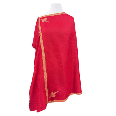 Tomato Red Hand Embroidered Pashmina Shawl One of a Kind
