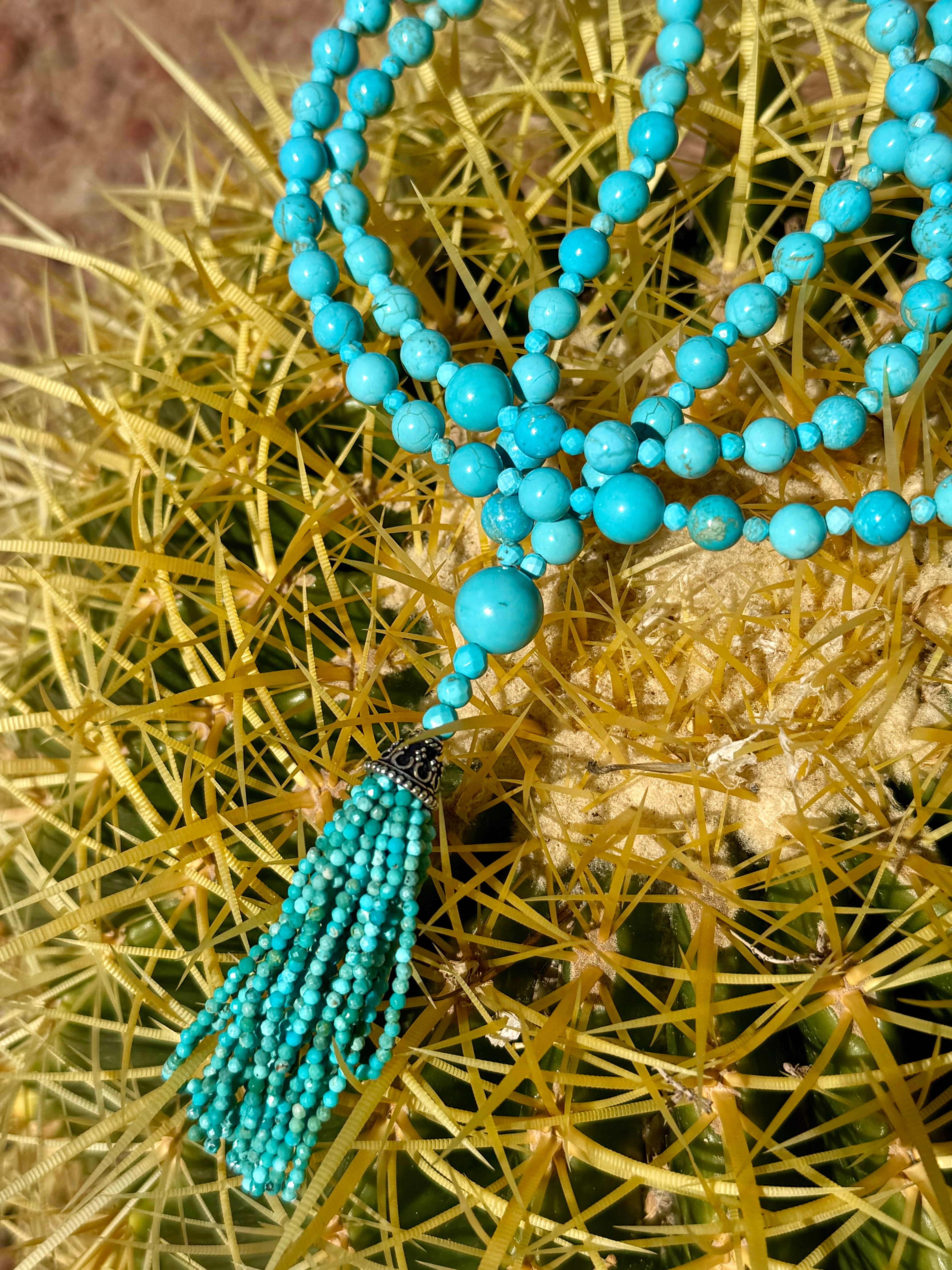 Genuine Turquoise Tassel Mala Necklace