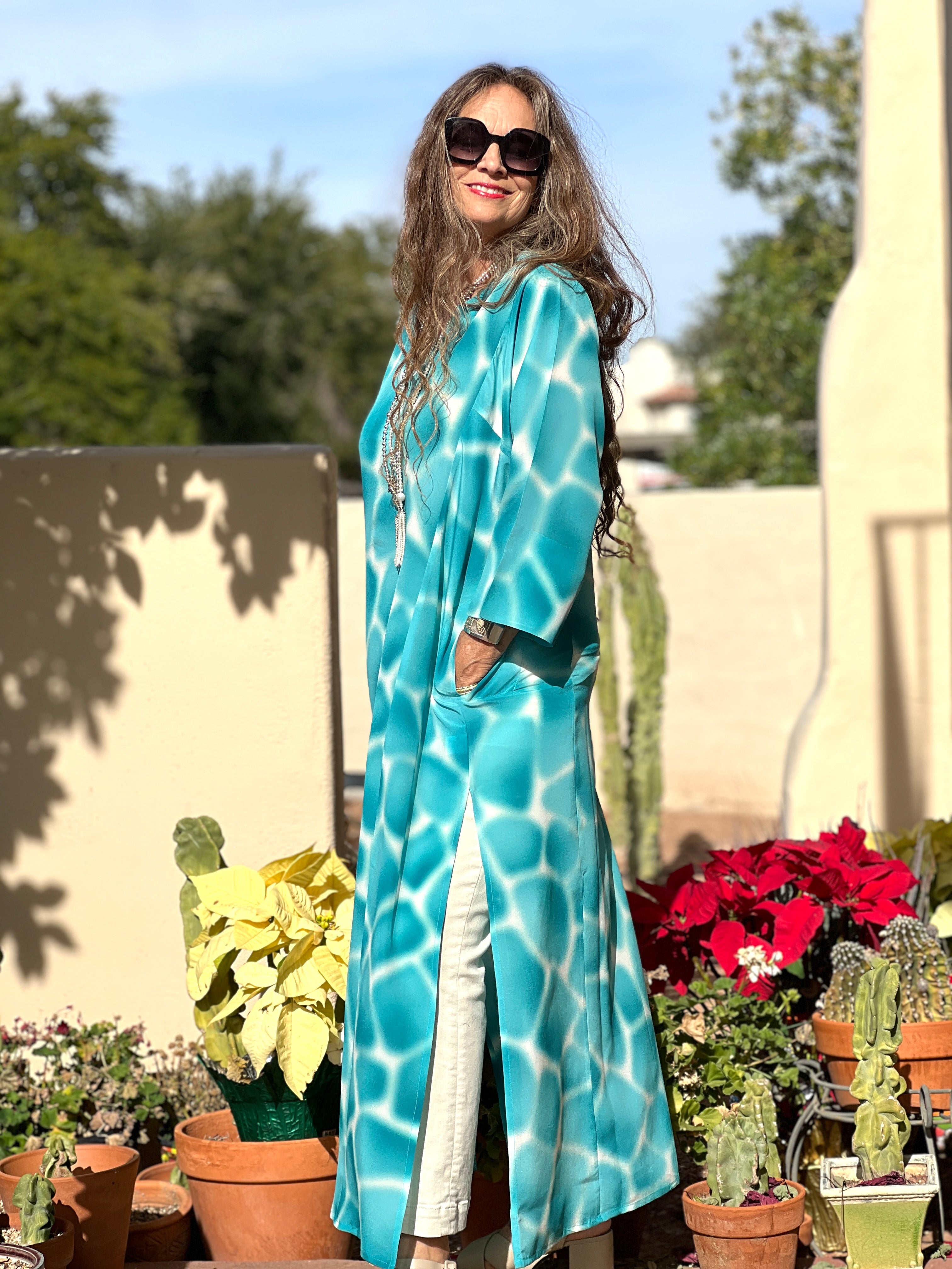 Zirafa Giraffa Seafoam Italian Silk Long Tunic Dress