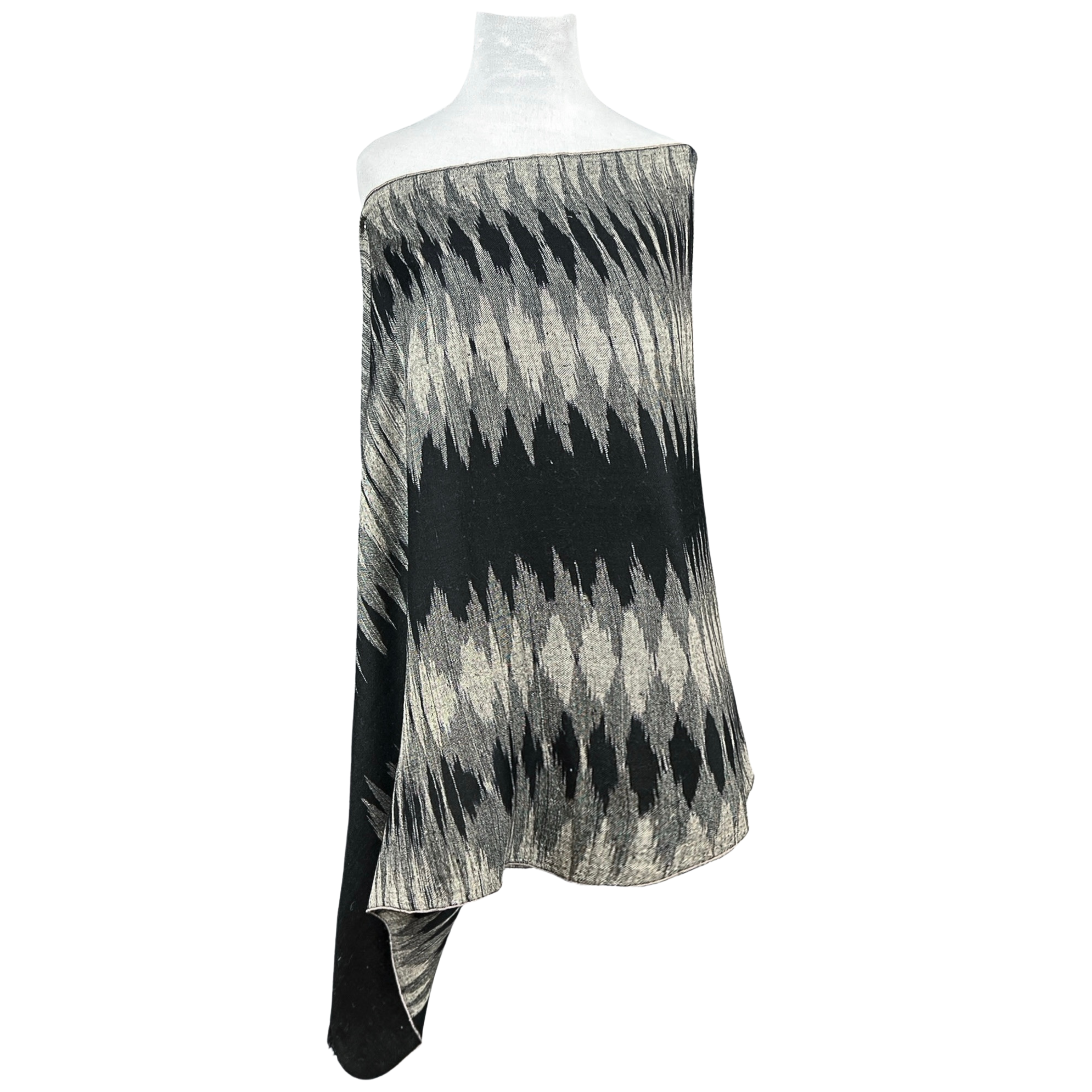 Black and Grey Ikat Pashmina Shawl One of a Kind