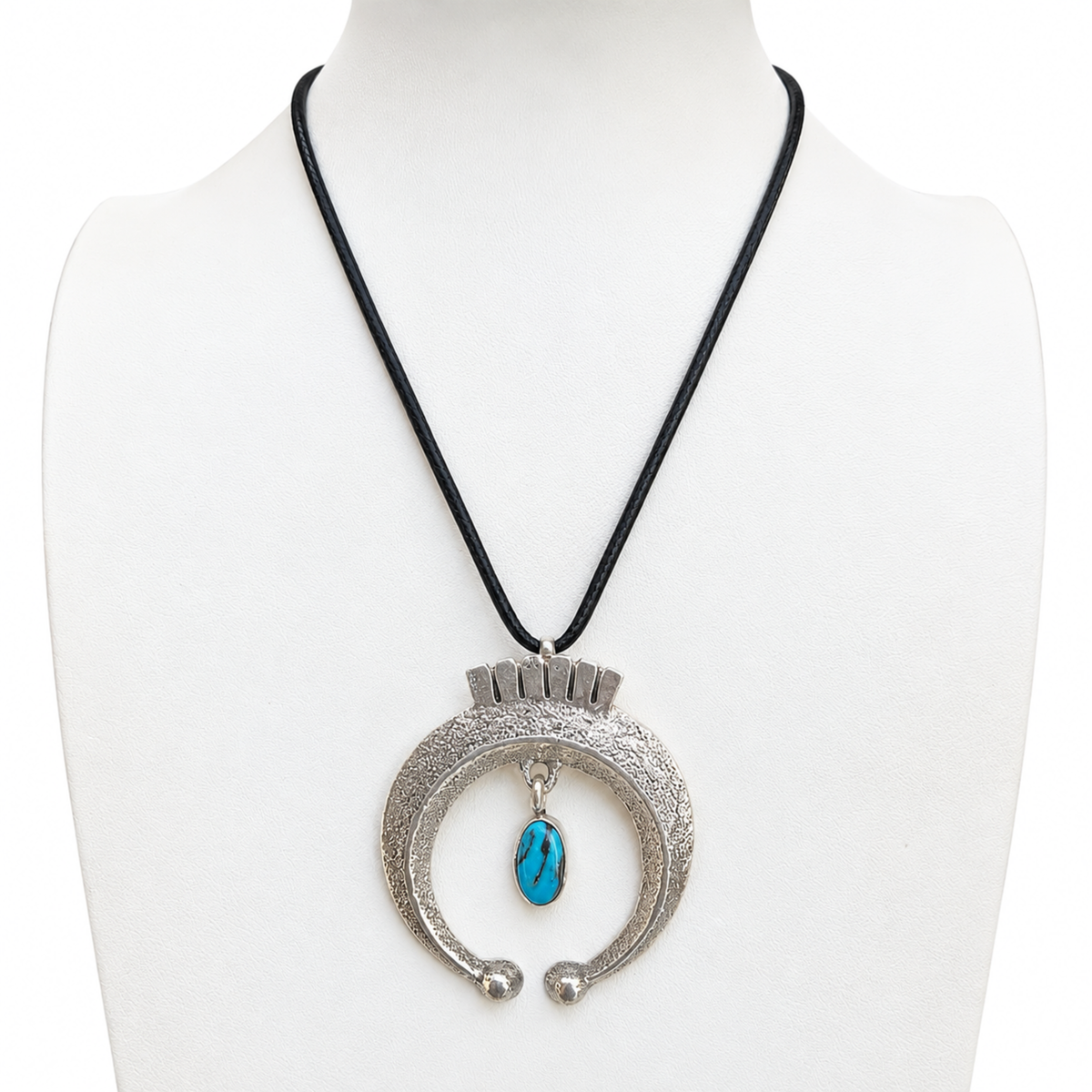 Navajo Silver Naja with Dangling Kingman Turquoise Pendant Necklace