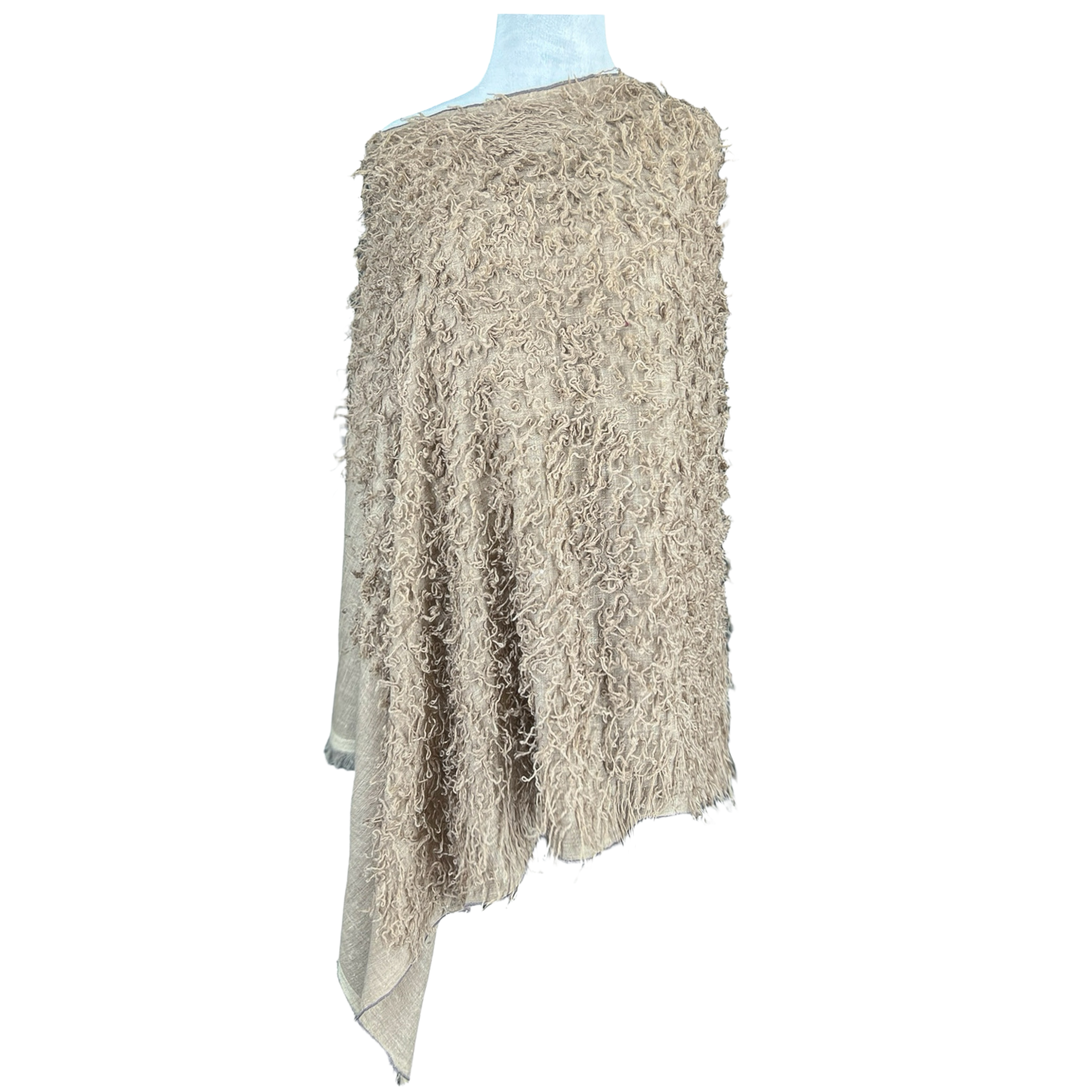 Taupe Feathered Pashmina Shawl Hand Woven One of a Kind