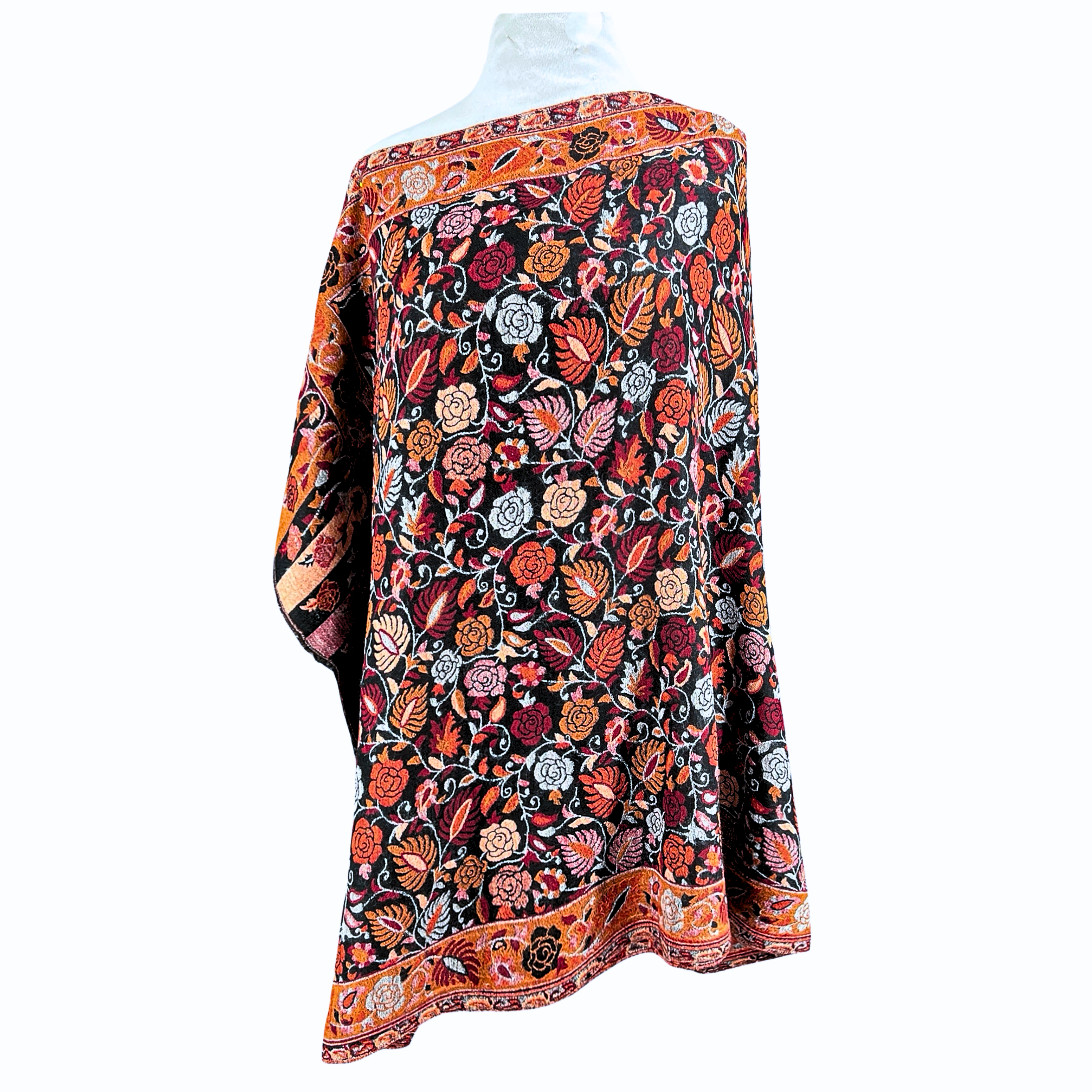 Black Floral Medley Kani Fine Wool Shawl One of a Kind