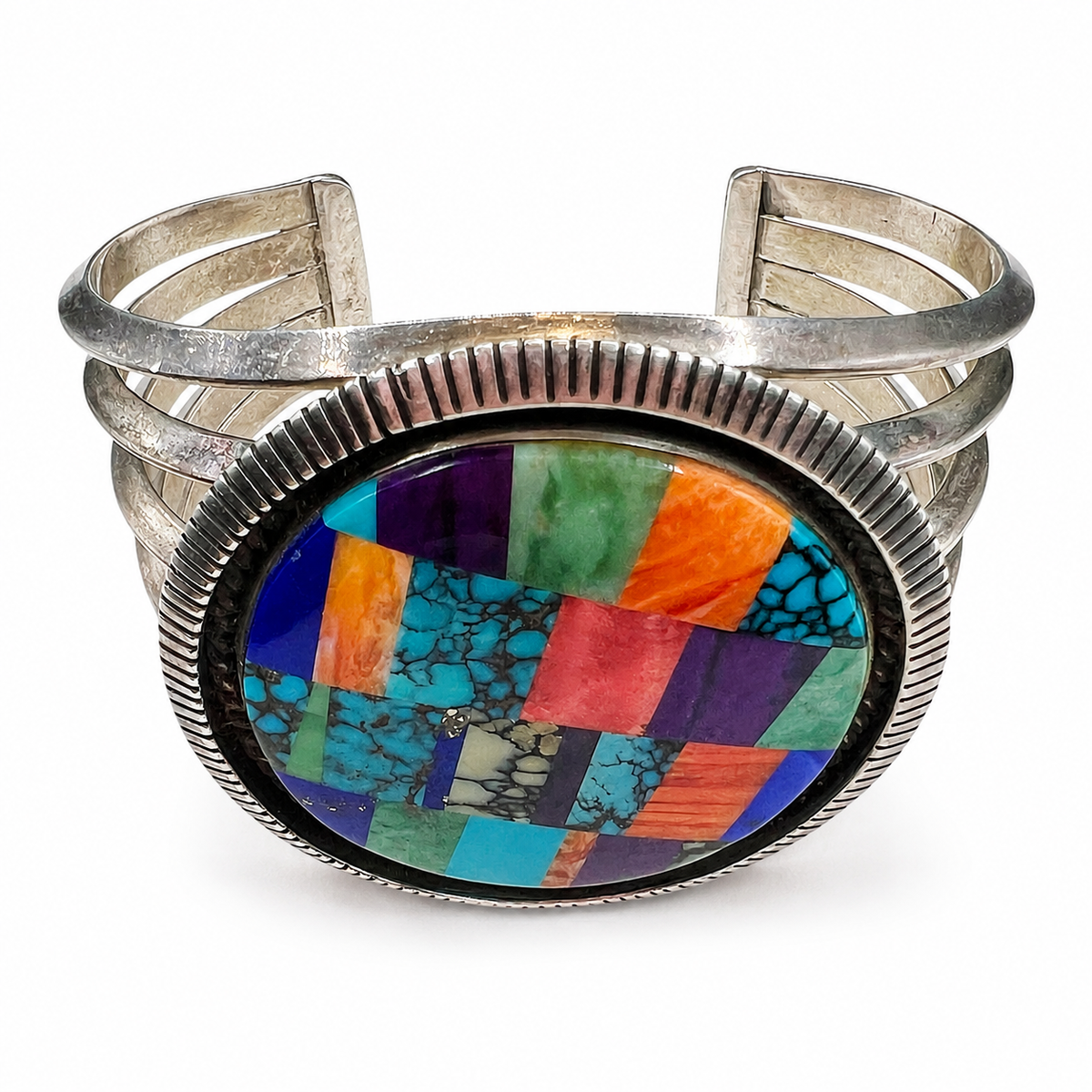 Vintage Navajo Turquoise and Silver Multi Stone Inlay Bracelet