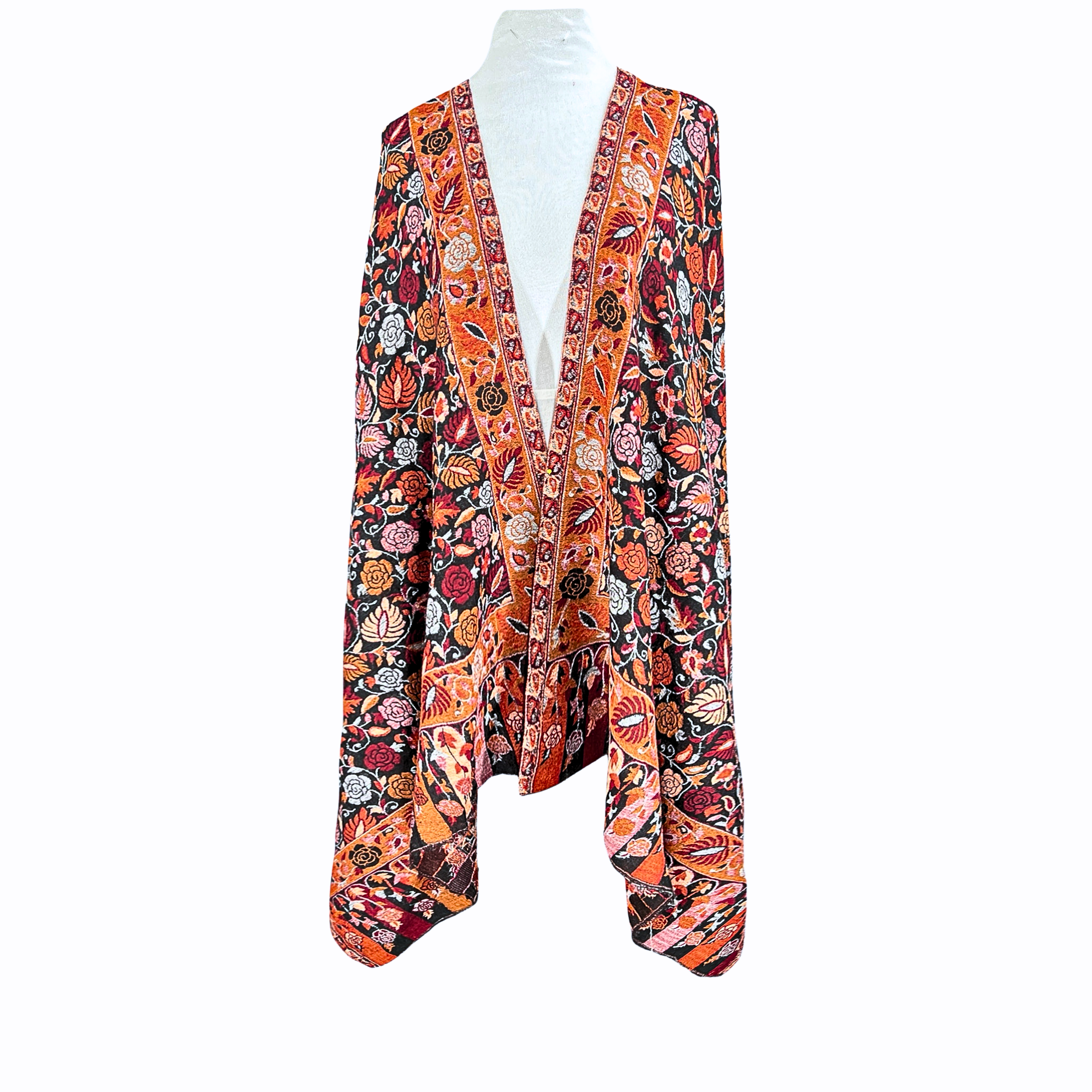 Black Floral Medley Kani Fine Wool Shawl One of a Kind