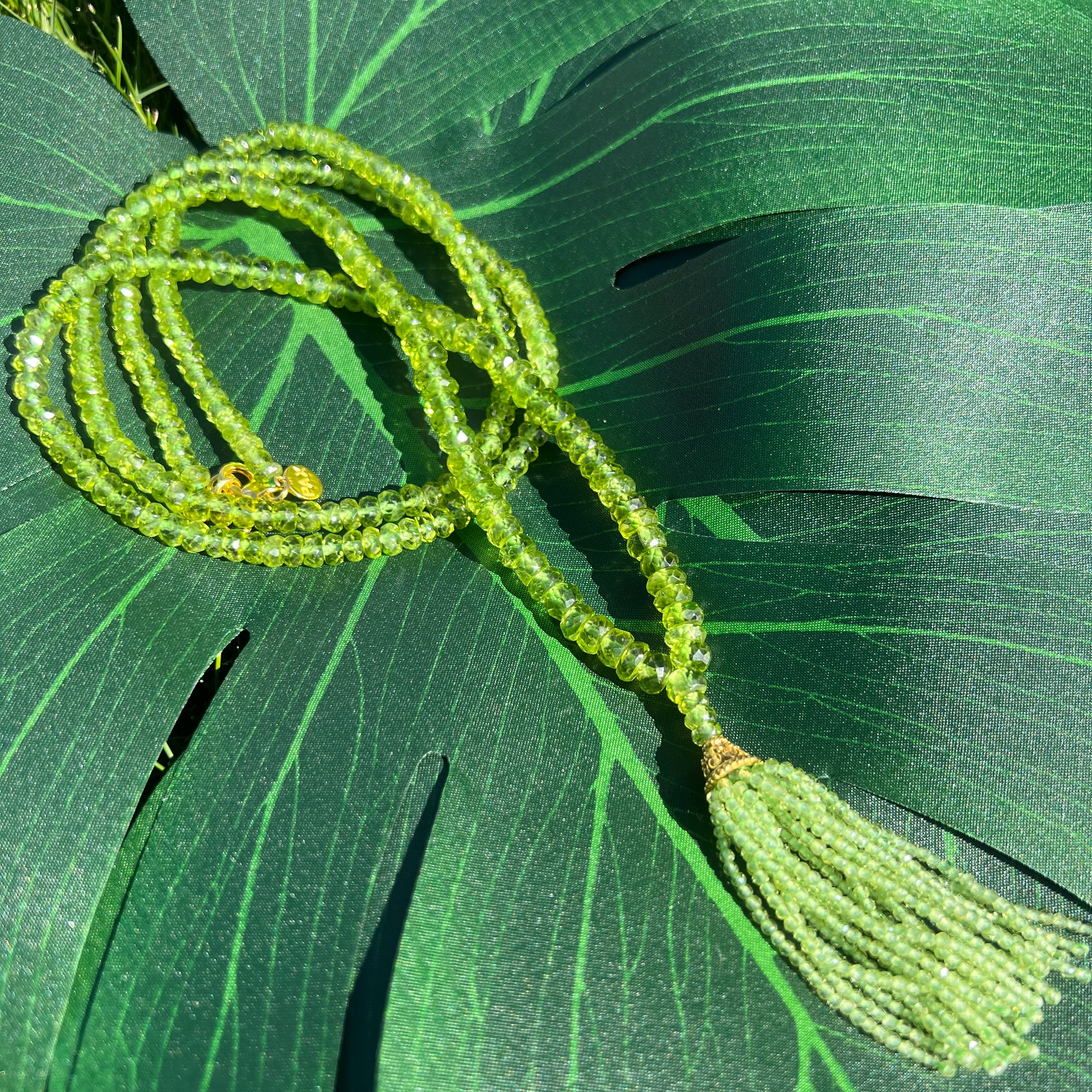 Faceted Peridot Tassel Mala Necklace