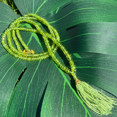 Faceted Peridot Tassel Mala Necklace