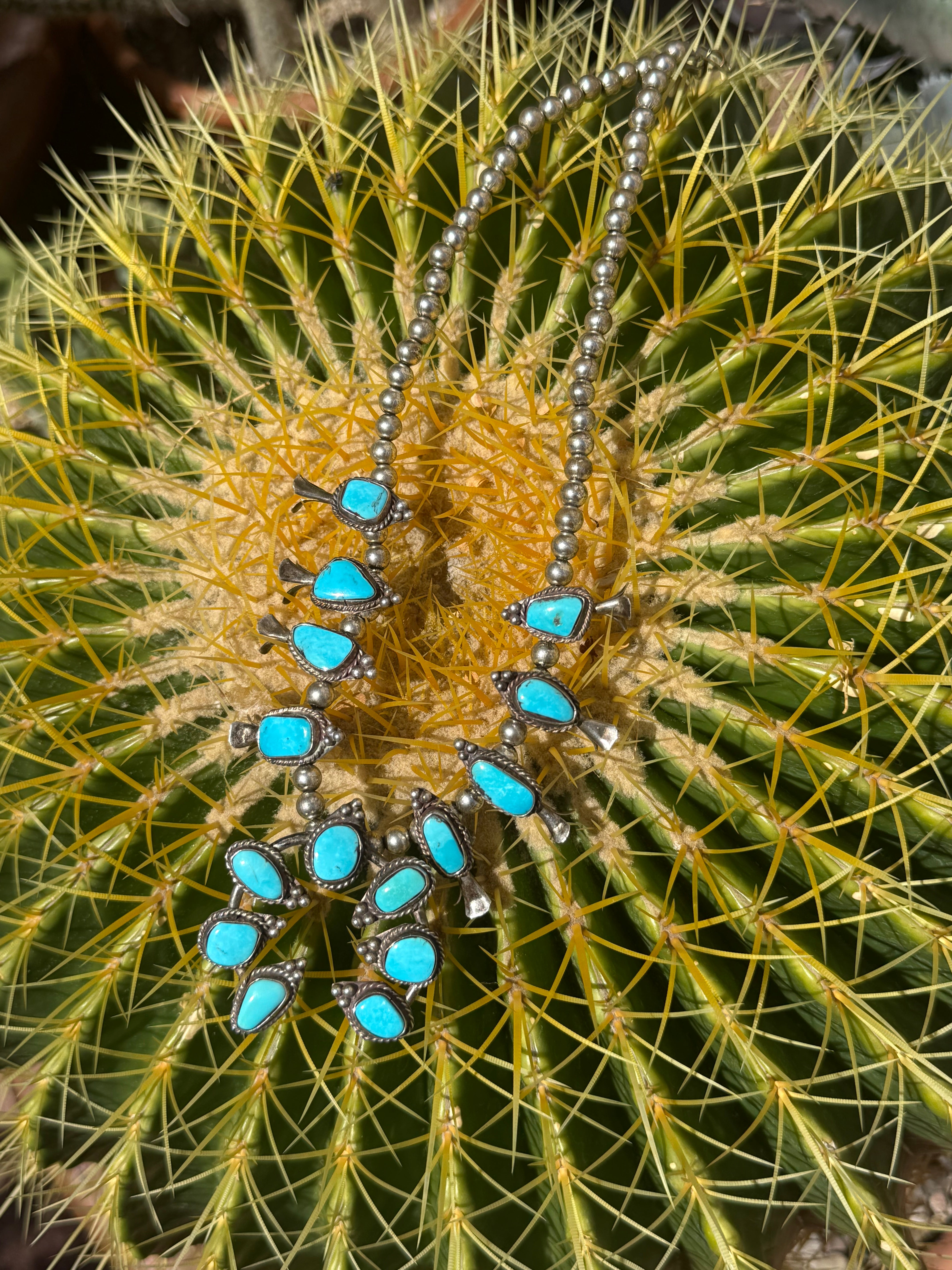 Vintage Navajo Turquoise Squash Blossom Necklace