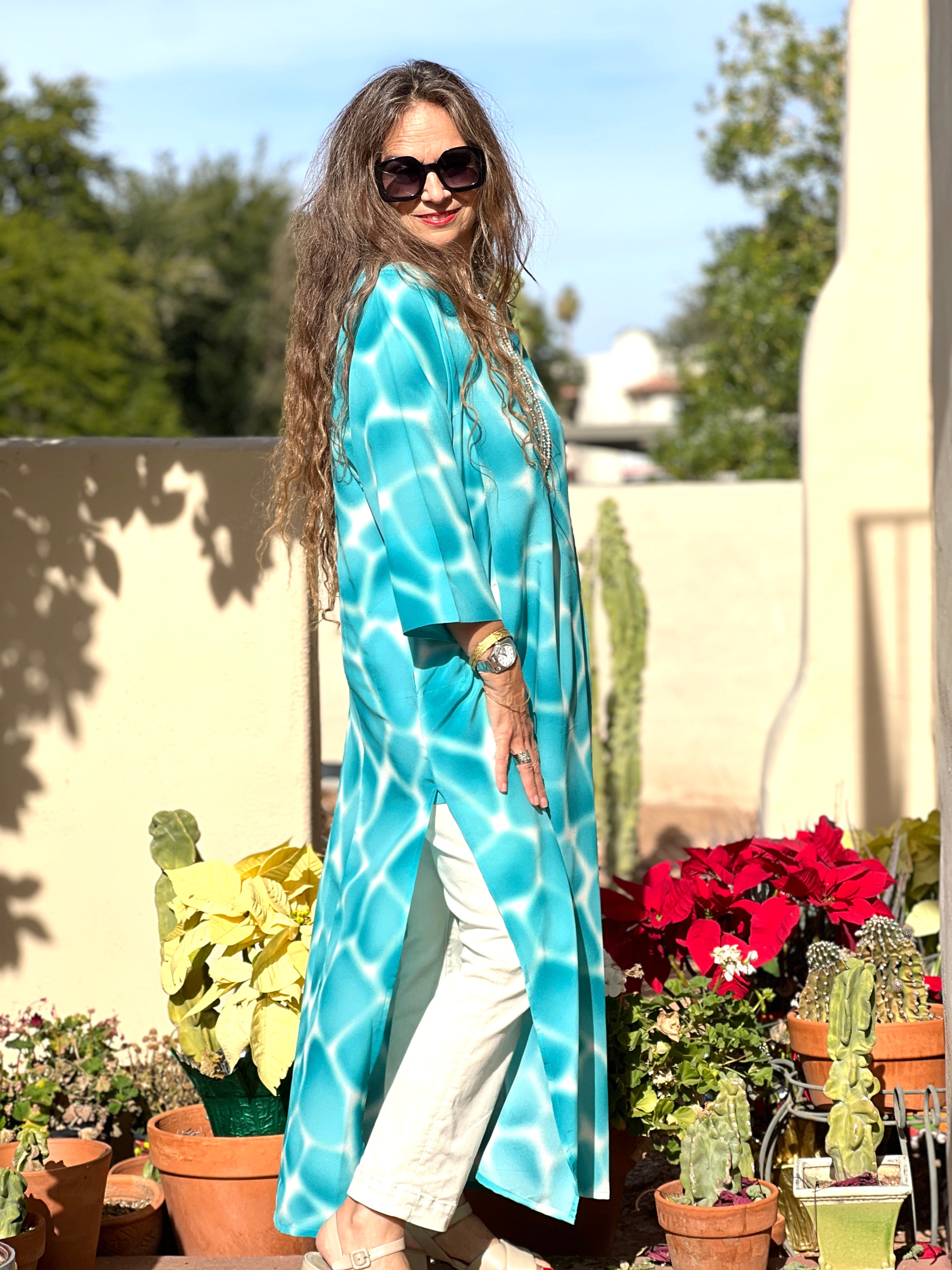 Zirafa Giraffa Seafoam Italian Silk Long Tunic Dress