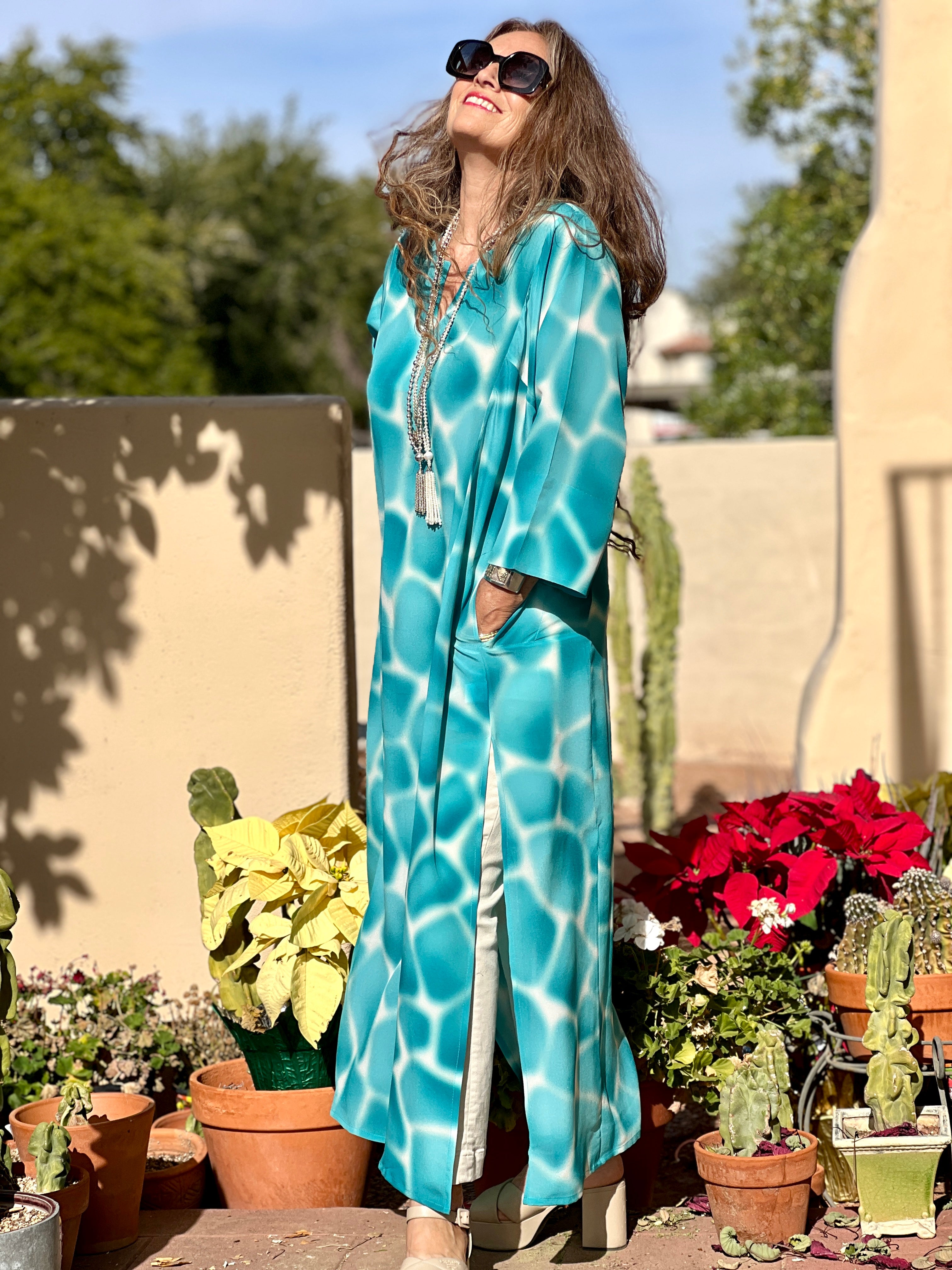 Zirafa Giraffa Seafoam Italian Silk Long Tunic Dress