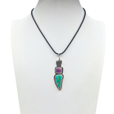 Royston Turquoise and Purple Spiny Oyster Silver Navajo Pendant