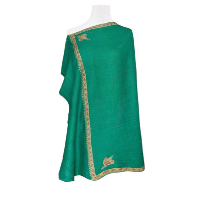 Sea Green Hand Embroidered Pashmina Shawl One of a Kind