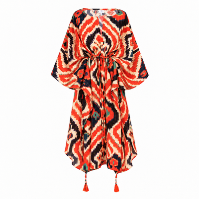 Angelo Tangelo Ikat Italian Silk Midi Kaftan Dress