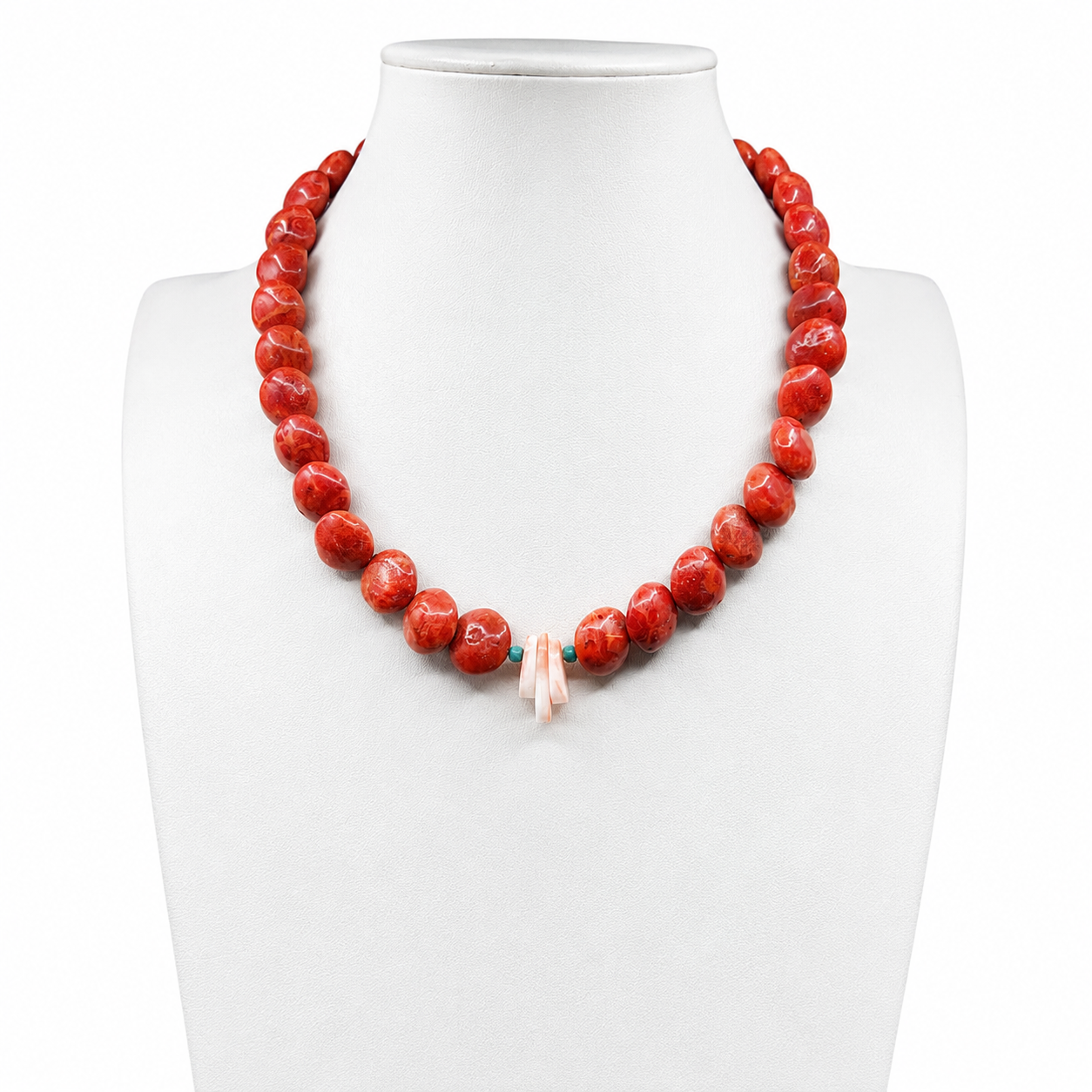 Apple Coral and Spiny Oyster Disc Necklace Santo Domingo