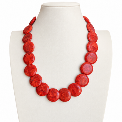 Apple Coral and Turquoise Disc Necklace Santo Domingo