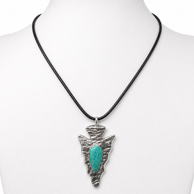 Navajo Royston Turquoise Silver Arrowhead Pendant Necklace
