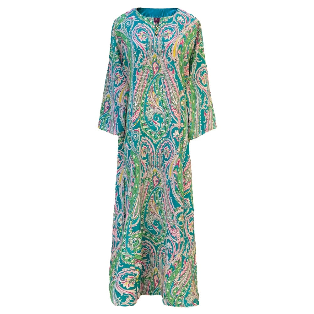 Teal Principessa Italian Silk Long Tunic Dress