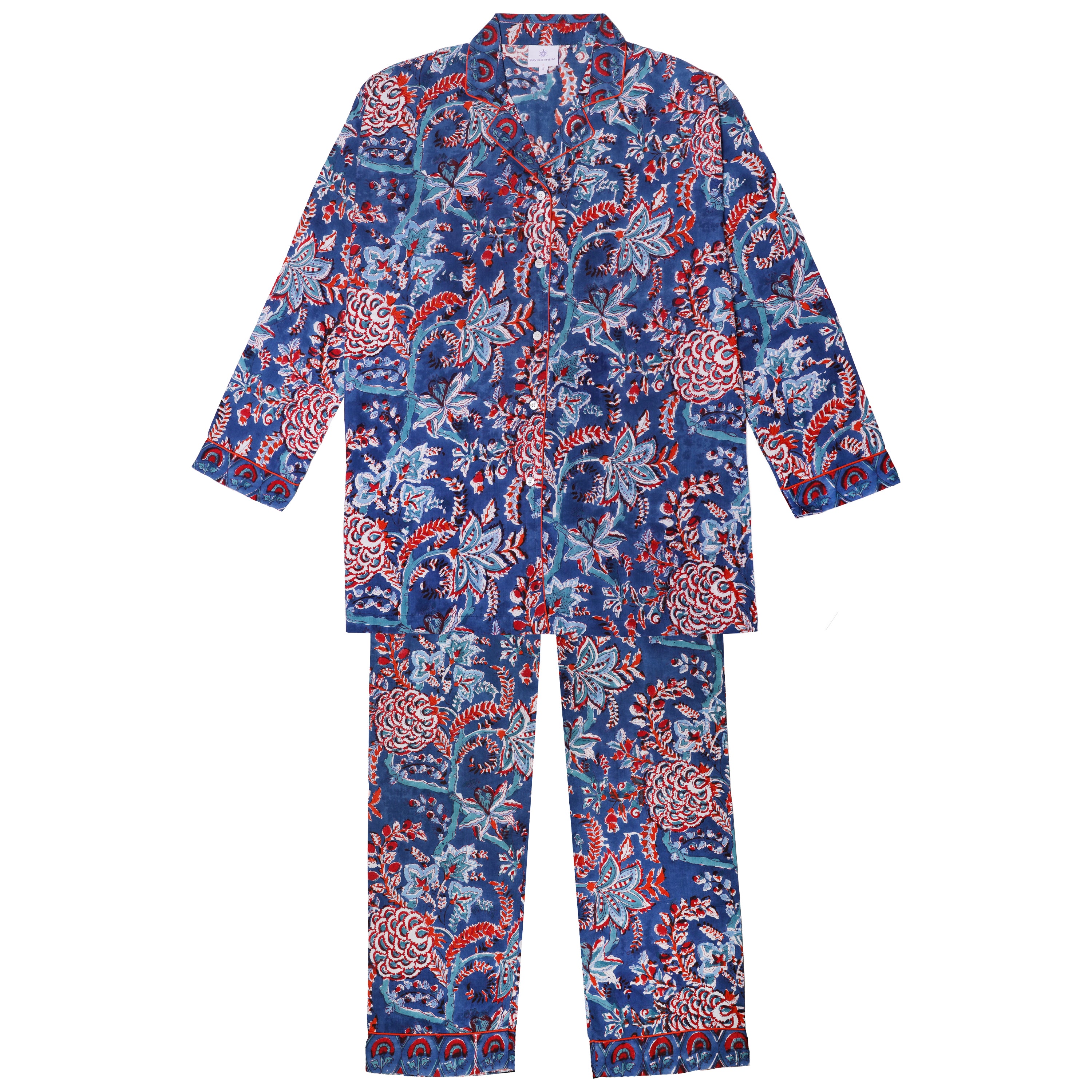 Bhawani Blue Floral Cotton Pajamas